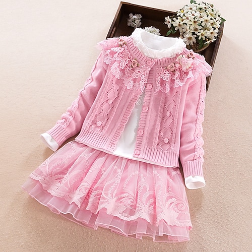 

3 Pieces Kids Girls' SkirtSet Clothing Set Outfit Floral Long Sleeve Patchwork Cotton Set Vacation Active Spring Summer 2-8 Years Purple Pink Red