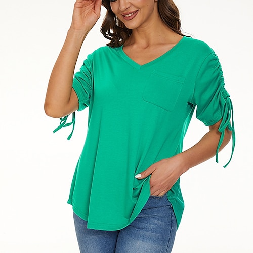 

Mujer Camiseta Negro Rojo Verde Trébol Plano Manga Corta Casual Fin de semana Básico Escote en Pico Regular S