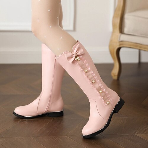 

Girls' Boots Mid-Calf Boots PU Flower Girl Shoes Big Kids(7years ) Daily Butterfly Almond White Black Fall Winter