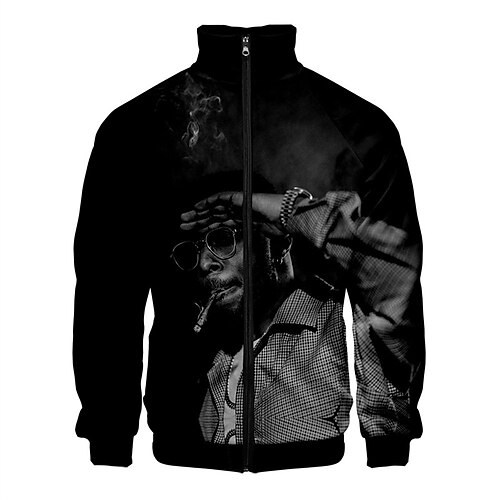 

Men's Casual Jacket Windproof Street Zipper Graphic Portrait 3D Printed Graphic Stand Collar Sporty Jacket Outerwear Long Sleeve Print Winter