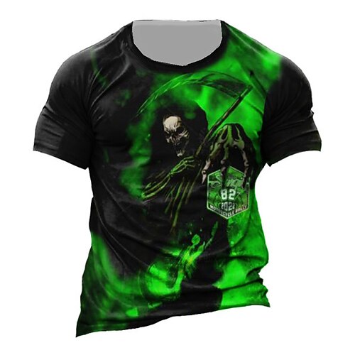 

Men's Unisex T shirt Tee 3D Print Graphic Prints Skull Crew Neck Street Daily Print Short Sleeve Tops Designer Casual Big and Tall Sports Green / Summer