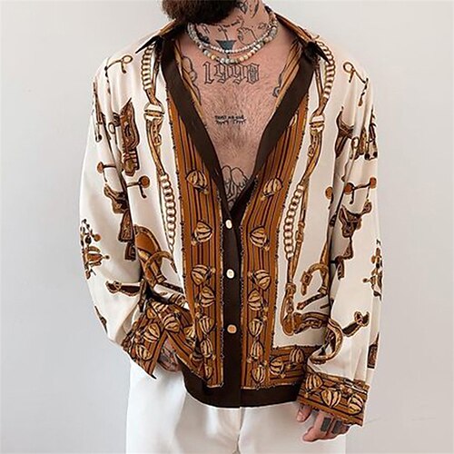 

Men's Shirt 3D Print Graphic Patterned Turndown Street Casual Button-Down Long Sleeve Tops Designer Breathable Comfortable Khaki