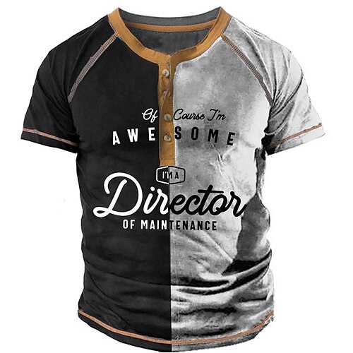 

Men's Henley Shirt T shirt Tee 3D Print Graphic Patterned Color Block Letter Henley Street Casual Button-Down Print Short Sleeve Tops Designer Basic Classic Comfortable Gray / Summer