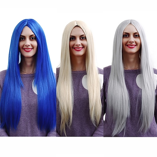 

Synthetic Wig Straight Middle Part Machine Made Wig Very Long Light golden Silver Blue Synthetic Hair Women's Soft Classic Easy to Carry Blonde Blue Silver / Daily Wear / Party / Evening