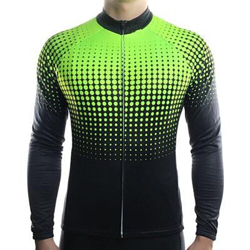 

21Grams Men's Cycling Jersey Long Sleeve Bike Jersey Top with 3 Rear Pockets Mountain Bike MTB Road Bike Cycling Breathable Quick Dry Moisture Wicking Reflective Strips Black Green Yellow Polka Dot