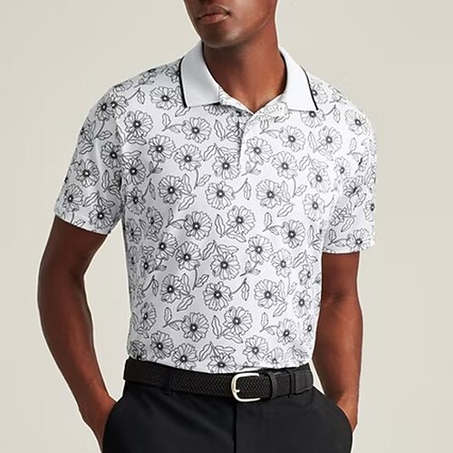 

Men's Collar Polo Shirt Golf Shirt Floral Turndown White 3D Print Outdoor Street Short Sleeves Button-Down Print Clothing Apparel Fashion Casual Breathable / Summer / Spring / Summer