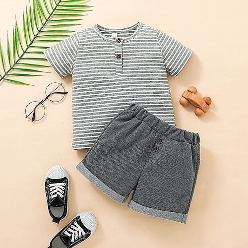 

Kids Boys T-shirt Shorts Clothing Set 2 Pieces Short Sleeve Green Gray Brown Stripe Street Outdoor Active Daily Regular 1-5 Years