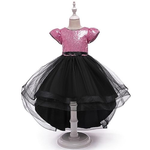 

Kids Little Girls' Dress Solid Colored A Line Dress Party Special Occasion Sequins Green Purple Pink Midi Short Sleeve Princess Cute Dresses Slim 4-13 Years
