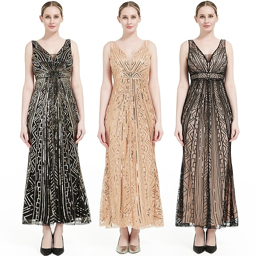 

The Great Gatsby Charleston Roaring 20s 1920s Cocktail Dress Vintage Dress Flapper Dress Prom Dress Women's Sequins Costume Vintage Cosplay Event / Party Festival Sleeveless Dress / Organza