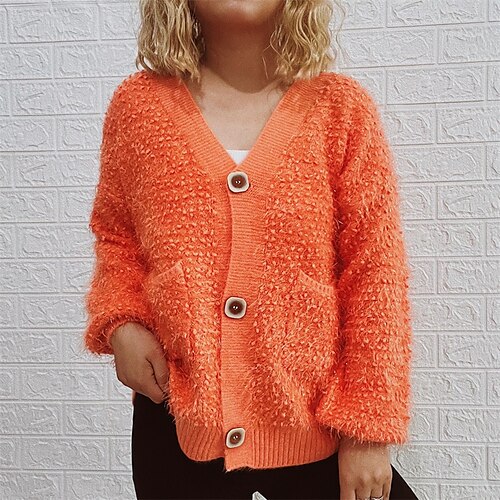 

Women's Cardigan Sweater Jumper Crochet Knit Knitted Button Pure Color V Neck Stylish Casual Daily Going out Fall Winter Green Black S M L / Long Sleeve