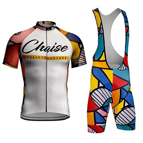 

Men's Short Sleeve Cycling Jersey with Bib Shorts Blue Bike 3D Pad Breathable Quick Dry Sports Graphic Clothing Apparel