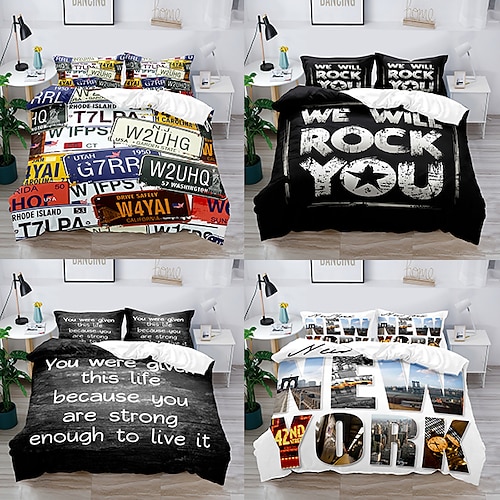 

Graphic Patterned Letter 3-Piece Duvet Cover Set Hotel Bedding Sets Comforter Cover, Include 1 Duvet Cover, 2 Pillowcases for Double/Queen/King(1 Pillowcase for Twin/Single)