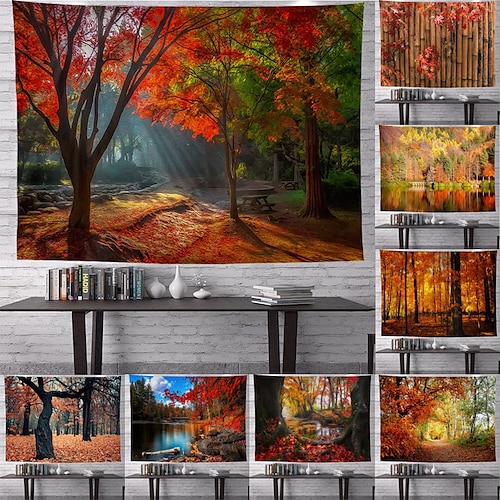 

Automne forêt grand mur tapisserie art décor couverture rideau suspendu maison chambre salon décoration polyester feuilles rouges