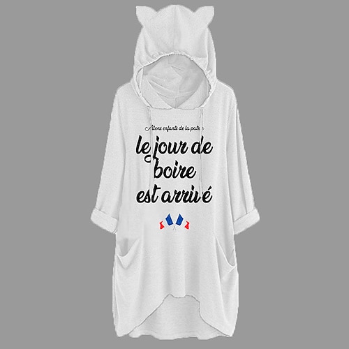 

Women's Shift Dress Short Mini Dress White Long Sleeve Fall Letter Pocket Print Fall Spring Hooded Casual 2022 S M L XL XXL 3XL