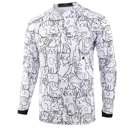 

21Grams Men's Cycling Jersey Long Sleeve Bike Top with 3 Rear Pockets Mountain Bike MTB Road Bike Cycling Breathable Quick Dry Moisture Wicking Reflective Strips White Black Cat Polyester Spandex