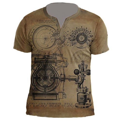 

Men's Unisex T shirt Tee 3D Print Graphic Prints Machine V Neck Street Daily Button-Down Print Short Sleeve Tops Designer Casual Fashion Big and Tall Brown / Summer