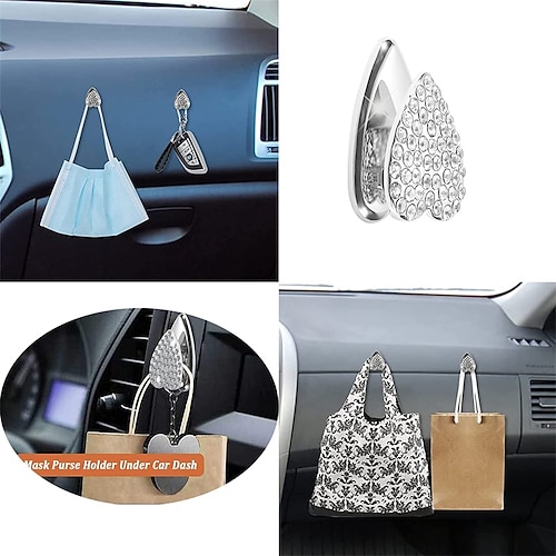 

Bling Car Mini Hooks for Mask 6pcs Mini Cute Hook on Dashboard for Keys Mask Earphone Charging Cable. (Silver)
