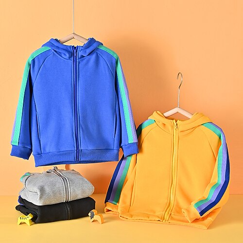

Kids Boys Coat Outerwear Plain Long Sleeve Pocket Coat Daily Cotton Active Cool Black Blue Yellow Winter Fall 3-10 Years