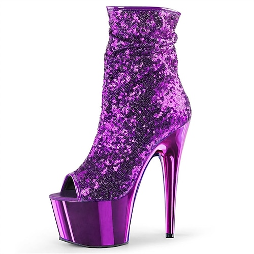 

Women's Dance Boots Pole Dancing Shoes Performance Sexy Shoes Stilettos Ankle Boots Platform Stripper Shoes Sequins Slim High Heel Peep Toe Zipper Adults' Black Purple Fuchsia