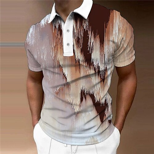

Men's Collar Polo Shirt Golf Shirt Geometry Turndown Khaki 3D Print Outdoor Street Short Sleeves Button-Down Print Clothing Apparel Fashion Designer Casual Breathable / Summer / Spring / Summer