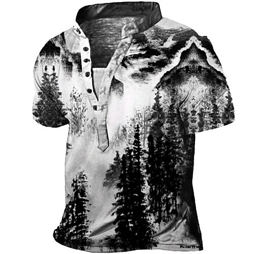 

Men's Henley Shirt Tee T shirt Tee 3D Print Graphic Patterned Color Block Plus Size Stand Collar Daily Sports Button-Down Print Short Sleeve Tops Designer Basic Casual Big and Tall BlackWhiteDark