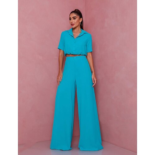 

Women's Streetwear Solid Color Casual Weekend Two Piece Set Blouse Pants Sets Pant Tops