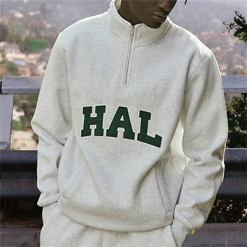 

Men's Sweatshirt Pullover Graphic Patterned Letter Zipper Pocket Daily Holiday Going out Hot Stamping Casual Streetwear Hoodies Sweatshirts White