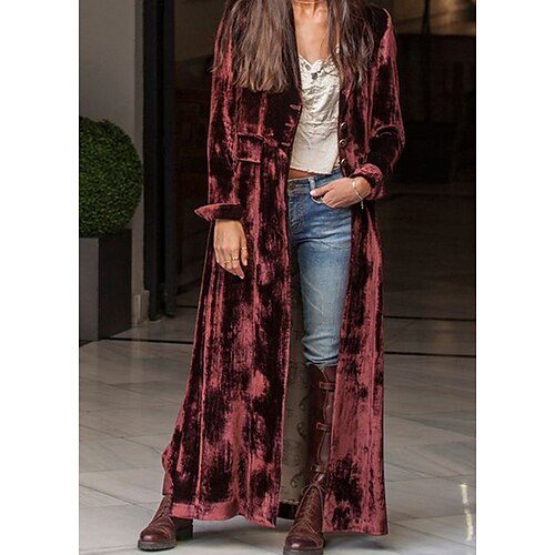 

Women's Coat Maxi Stylish Coat Pink Minimalist Daily Spring Single Breasted Lapel Regular Fit S M L XL