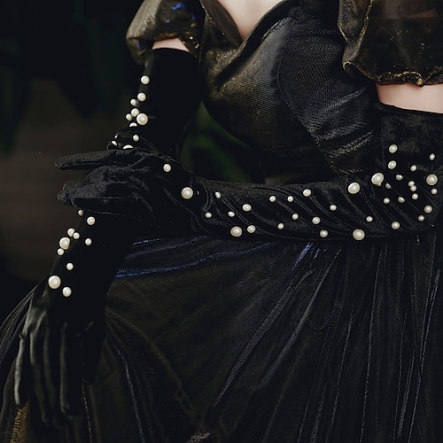 

Velvet Elbow Length Glove Vintage Style / Imitation Pearl With Faux Pearl Wedding / Party Glove