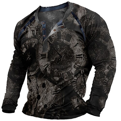 

Men's Henley Shirt T shirt Tee 3D Print Graphic Patterned Henley Street Casual Button-Down Print Long Sleeve Tops Designer Basic Fashion Classic Black / Summer / Sports / Spring / Summer