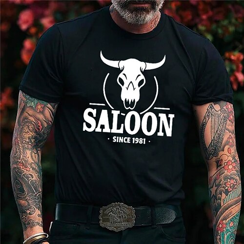 

Men's T shirt Tee Graphic Patterned Solid Color Cow Letter Crew Neck Casual Daily Short Sleeve Tops Casual White Black / Sports