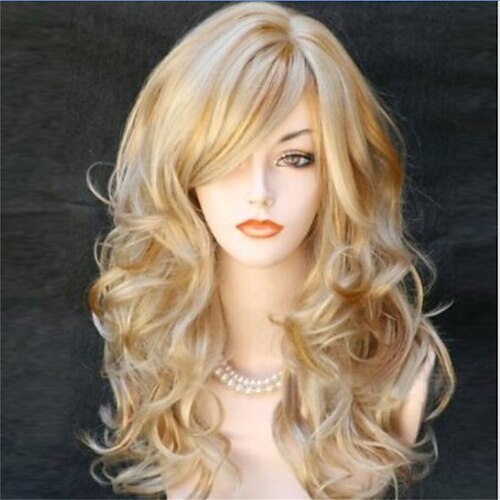 

Blonde Wig Female Long Curly Hair European and American Fake Headgear Women's Popular Hairstyle