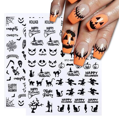 

8 pcsHalloween Nails Black Stickers Nail Art Decals Spider Ghost Pumpkin Cool Spooky Slider Wraps Nail Decor Manicure CHSTZG032