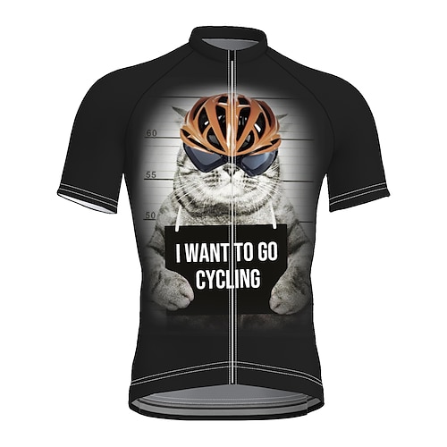 

21Grams Men's Cycling Jersey Short Sleeve Bike Top with 3 Rear Pockets Mountain Bike MTB Road Bike Cycling Breathable Quick Dry Moisture Wicking Reflective Strips White Black Grey Cat Polyester