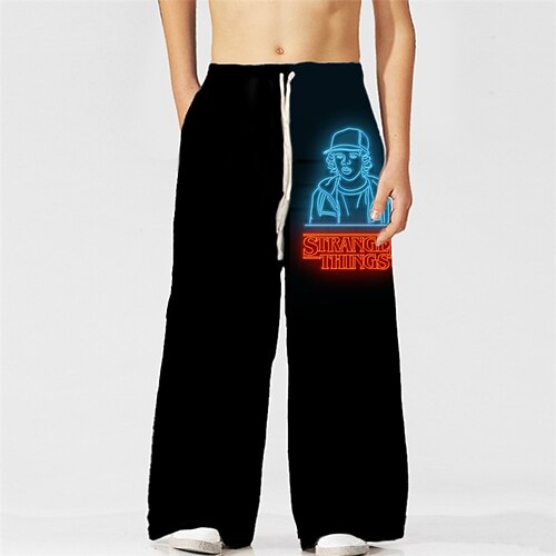 

Kids Boys Pants Stranger Things Black Letter Drawstring Spring Summer 3D Print Street 3-10 Years