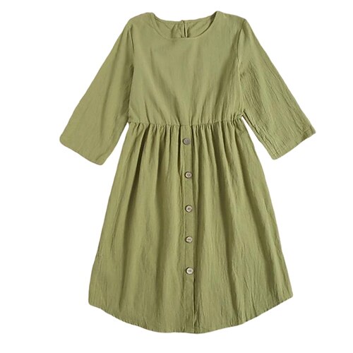 

Women's A Line Dress Knee Length Dress Green Half Sleeve Pure Color Button Fall Spring Round Neck Casual Classic 2022 S M L XL XXL