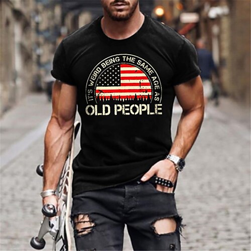 

Men's Unisex T shirt Tee 3D Print Graphic Patterned National Flag Crew Neck Street Daily Print Short Sleeve Tops Designer Casual Vintage Big and Tall Black Gray Army Green / Summer