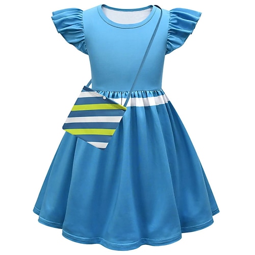 

Kids Little Girls' Dress Stranger Things Plain A Line Dress Performance Holiday Ruched Pleated Blue Knee-length Short Sleeve Vintage Cute Dresses Regular Fit 3-12 Years