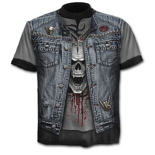 

Men's T shirt Tee 3D Print Graphic Patterned Skull Crew Neck Casual Daily Print Short Sleeve Tops Lightweight Fashion Big and Tall Sports Black / Gray / Summer