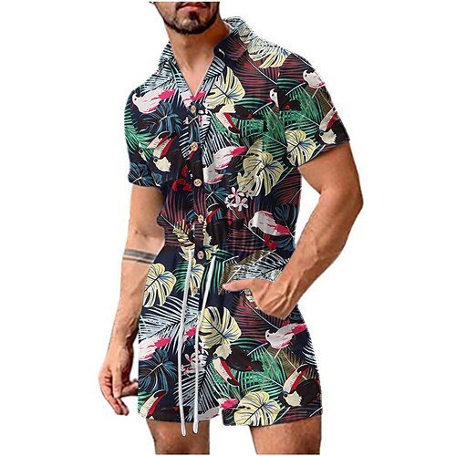 

Men's Shirt 3D Print Floral Solid Color Leaves Turndown Street Casual Button-Down Print Short Sleeve Tops Cotton Casual Fashion Hawaiian Breathable Green White Black