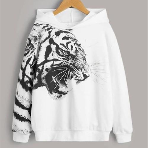 

Kids Boys Hoodie Animal Outdoor 3D Print Long Sleeve Pocket Active 3-13 Years Fall White