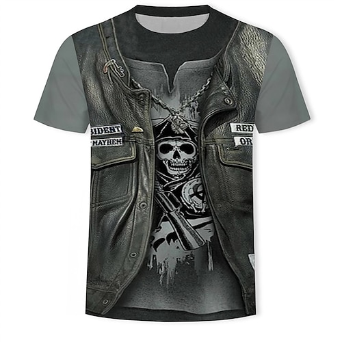 

Men's T shirt Tee 3D Print Graphic Patterned Skull Crew Neck Casual Daily Print Short Sleeve Tops Lightweight Fashion Big and Tall Sports Green / Black / Summer / Summer