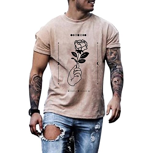 

Men's T shirt Tee Floral Graphic Prints Crew Neck Street Casual Print Short Sleeve Tops Fashion Breathable Comfortable Big and Tall Green Khaki / Summer / Spring / Summer