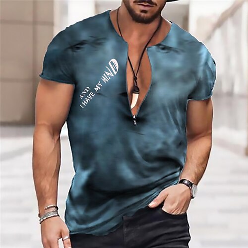 

Men's Unisex T shirt Tee 3D Print Graphic Prints Letter Crew Neck Street Daily Zipper Print Short Sleeve Tops Designer Casual Big and Tall Sports Blue / Summer