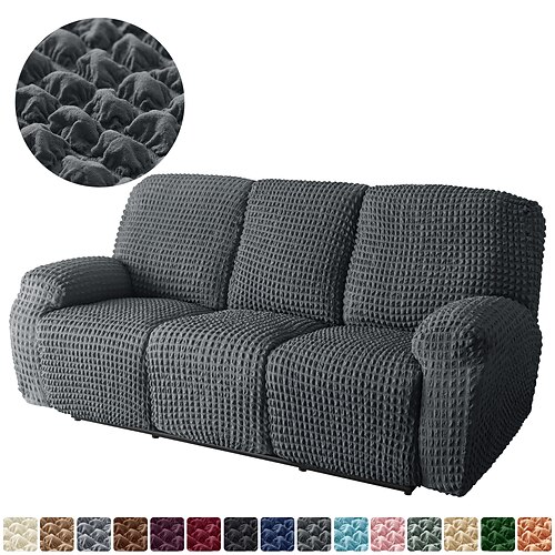 

8-Pieces Set Stretch Recliner Cover Recliner Couch Covers with Side Pocket,Non Slip Reclining Slipcovers for Standard 3 Seater Recliner, Soft Thick Seersucker Fabric