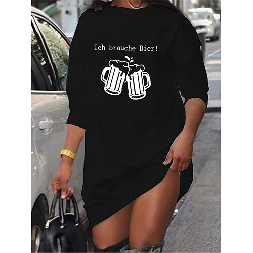 

Women's Shift Dress Short Mini Dress Black Long Sleeve Letter Print Fall Spring Crew Neck Casual Fashion 2022 S M L XL XXL 3XL