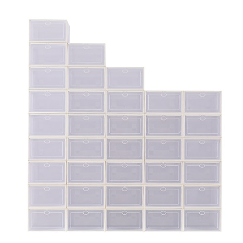

Shoe Storage Boxes 36 Pack Clear Plastic Stackable -White