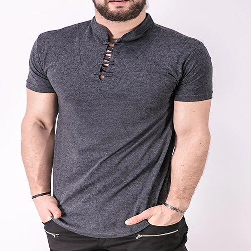 

Men's T shirt Tee Solid Color Crew Neck Street Casual Lace up Short Sleeve Tops Fashion Breathable Comfortable Big and Tall Dark Gray / Summer / Spring / Summer