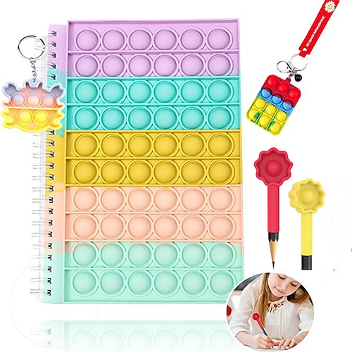 

Pop Bubble Fidget Notebook Pencil Box Sensory Toy Set Popper Simple Pencil Case Poppet Pen Caps Fidget Toy Stress Release for School Home College Office