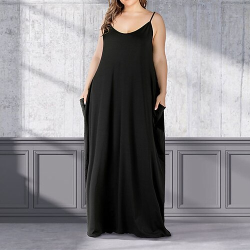 

Women's Plus Size Holiday Dress Solid Color Crew Neck Sleeveless Spring Summer Casual Maxi long Dress Daily Holiday Dress
